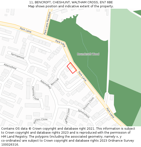 11, BENCROFT, CHESHUNT, WALTHAM CROSS, EN7 6BE: Location map and indicative extent of plot