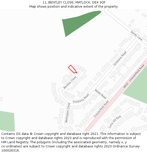 11, BENTLEY CLOSE, MATLOCK, DE4 3GF: Location map and indicative extent of plot
