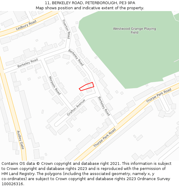 11, BERKELEY ROAD, PETERBOROUGH, PE3 9PA: Location map and indicative extent of plot