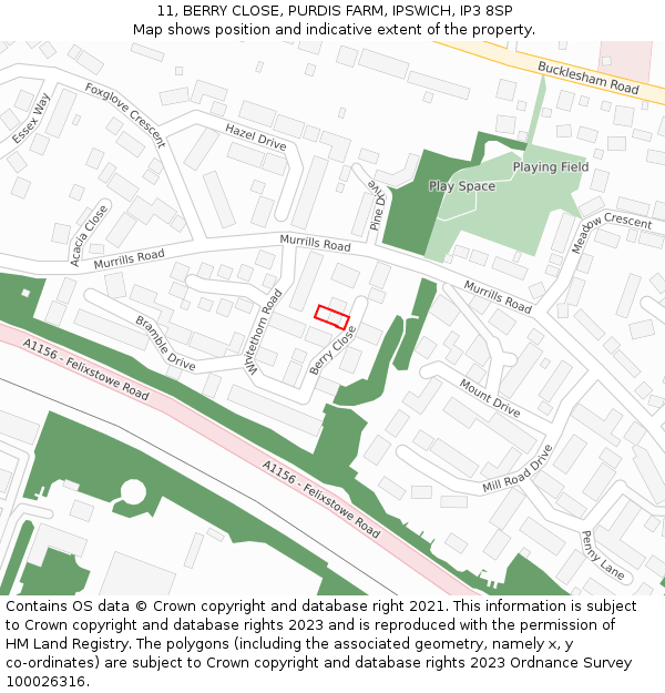 11, BERRY CLOSE, PURDIS FARM, IPSWICH, IP3 8SP: Location map and indicative extent of plot