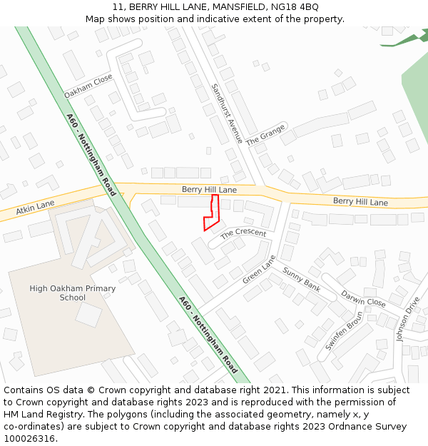 11, BERRY HILL LANE, MANSFIELD, NG18 4BQ: Location map and indicative extent of plot