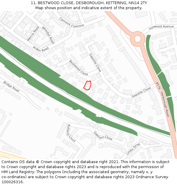 11, BESTWOOD CLOSE, DESBOROUGH, KETTERING, NN14 2TY: Location map and indicative extent of plot