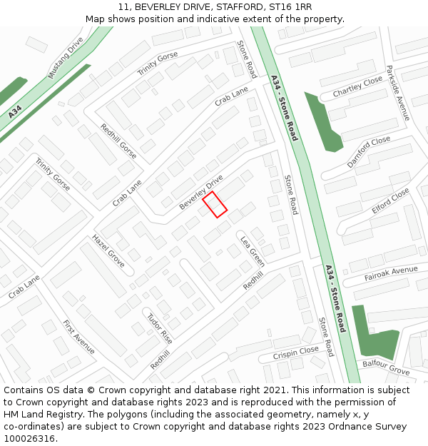 11, BEVERLEY DRIVE, STAFFORD, ST16 1RR: Location map and indicative extent of plot
