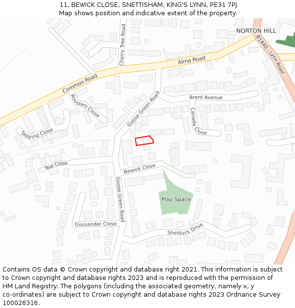 11, BEWICK CLOSE, SNETTISHAM, KING'S LYNN, PE31 7PJ: Location map and indicative extent of plot
