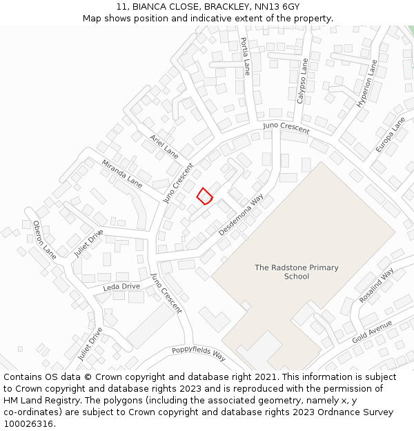 11, BIANCA CLOSE, BRACKLEY, NN13 6GY: Location map and indicative extent of plot