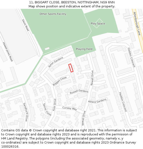 11, BIGGART CLOSE, BEESTON, NOTTINGHAM, NG9 6NN: Location map and indicative extent of plot