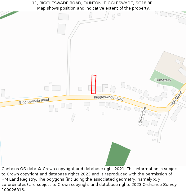 11, BIGGLESWADE ROAD, DUNTON, BIGGLESWADE, SG18 8RL: Location map and indicative extent of plot