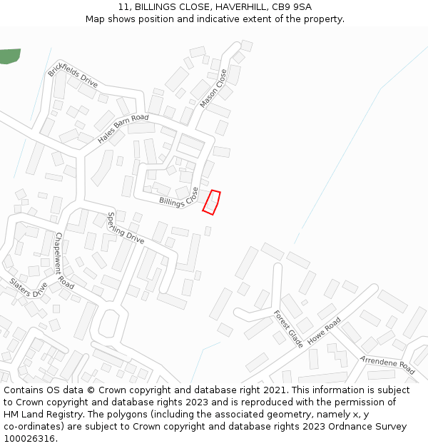 11, BILLINGS CLOSE, HAVERHILL, CB9 9SA: Location map and indicative extent of plot