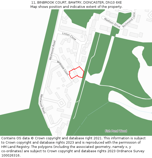 11, BINBROOK COURT, BAWTRY, DONCASTER, DN10 6XE: Location map and indicative extent of plot