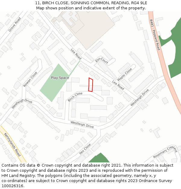 11, BIRCH CLOSE, SONNING COMMON, READING, RG4 9LE: Location map and indicative extent of plot