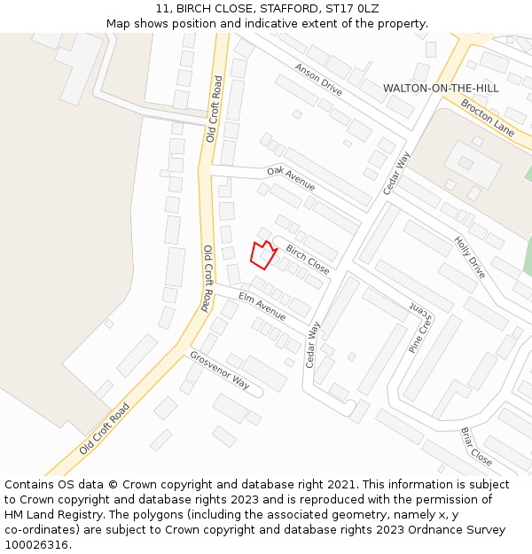 11, BIRCH CLOSE, STAFFORD, ST17 0LZ: Location map and indicative extent of plot