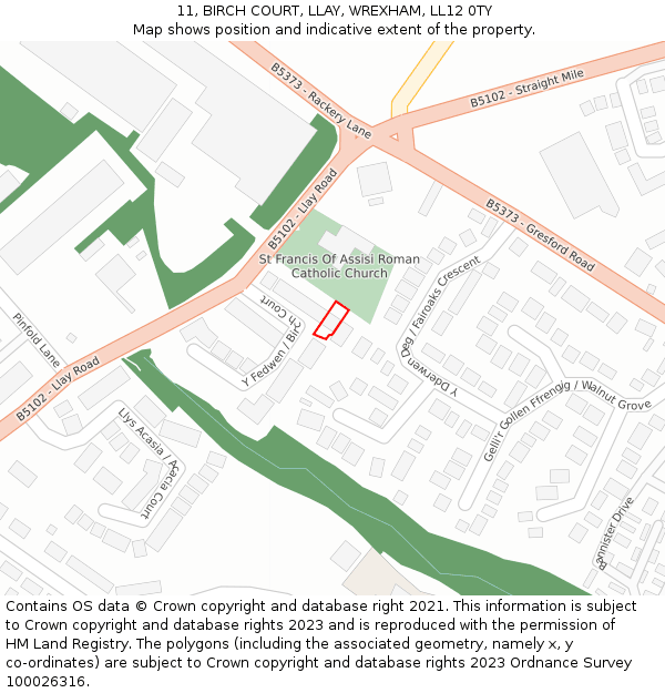 11, BIRCH COURT, LLAY, WREXHAM, LL12 0TY: Location map and indicative extent of plot