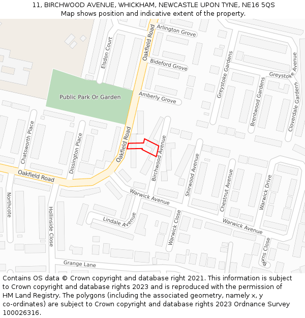 11, BIRCHWOOD AVENUE, WHICKHAM, NEWCASTLE UPON TYNE, NE16 5QS: Location map and indicative extent of plot