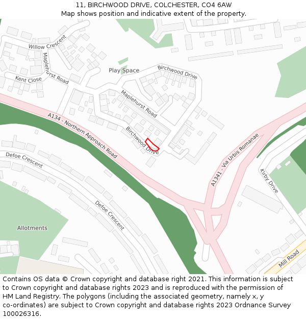 11, BIRCHWOOD DRIVE, COLCHESTER, CO4 6AW: Location map and indicative extent of plot
