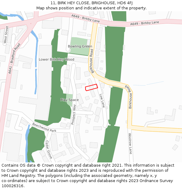 11, BIRK HEY CLOSE, BRIGHOUSE, HD6 4FJ: Location map and indicative extent of plot