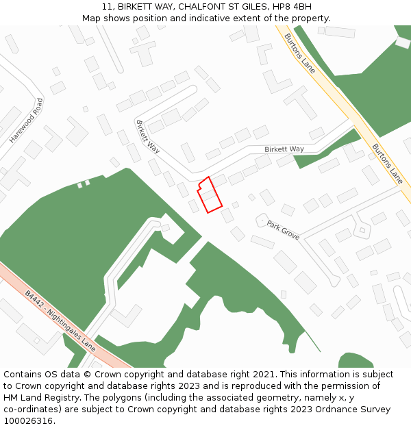 11, BIRKETT WAY, CHALFONT ST GILES, HP8 4BH: Location map and indicative extent of plot