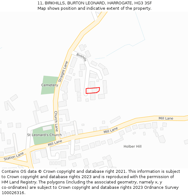 11, BIRKHILLS, BURTON LEONARD, HARROGATE, HG3 3SF: Location map and indicative extent of plot
