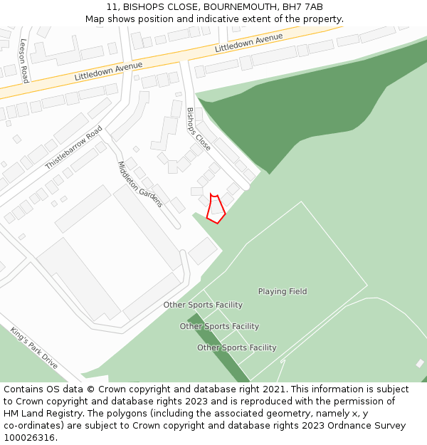 11, BISHOPS CLOSE, BOURNEMOUTH, BH7 7AB: Location map and indicative extent of plot