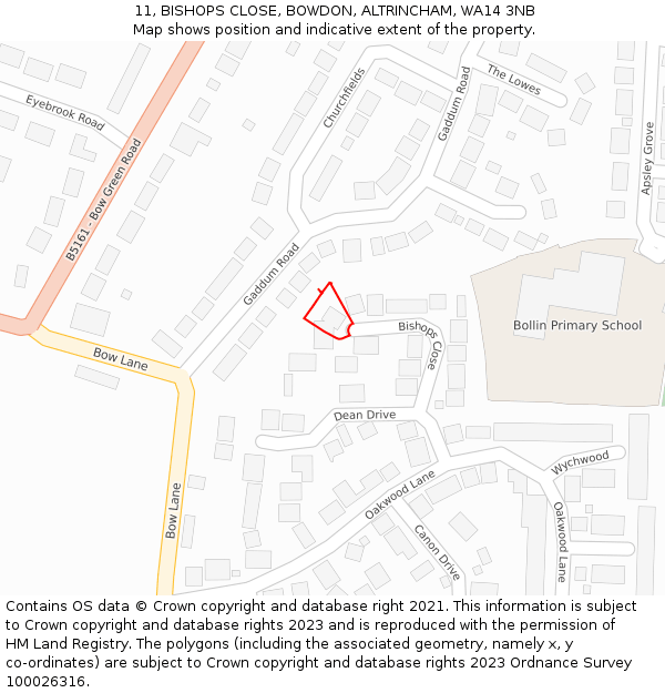 11, BISHOPS CLOSE, BOWDON, ALTRINCHAM, WA14 3NB: Location map and indicative extent of plot