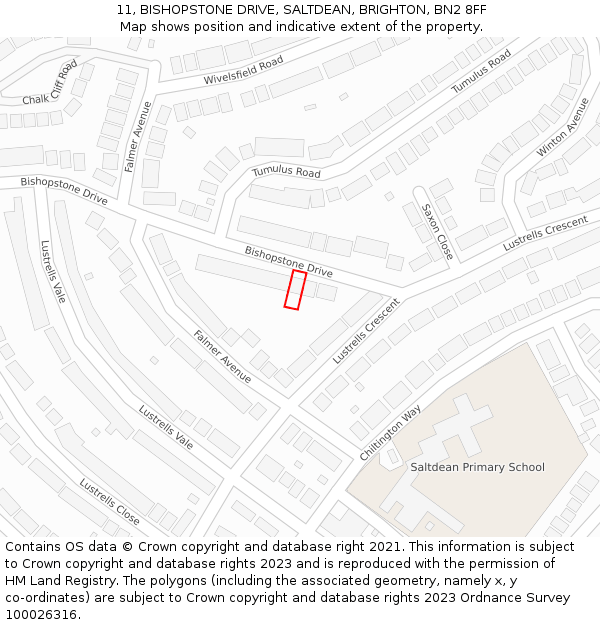 11, BISHOPSTONE DRIVE, SALTDEAN, BRIGHTON, BN2 8FF: Location map and indicative extent of plot