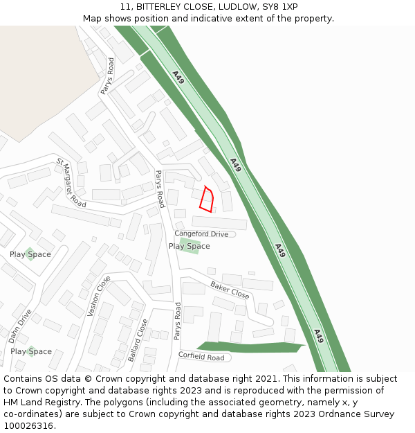 11, BITTERLEY CLOSE, LUDLOW, SY8 1XP: Location map and indicative extent of plot