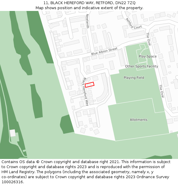 11, BLACK HEREFORD WAY, RETFORD, DN22 7ZQ: Location map and indicative extent of plot