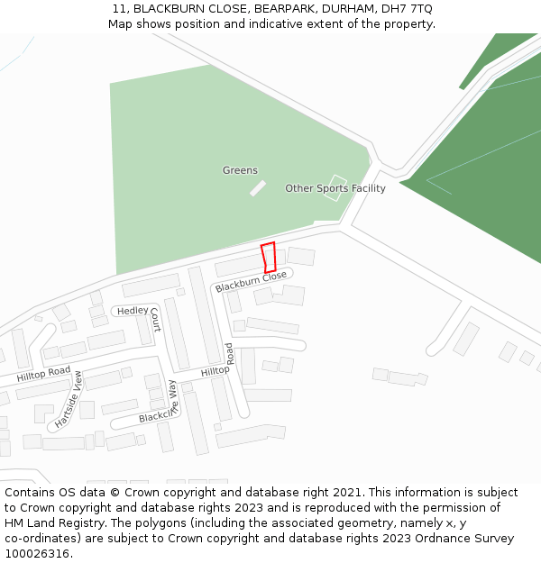 11, BLACKBURN CLOSE, BEARPARK, DURHAM, DH7 7TQ: Location map and indicative extent of plot