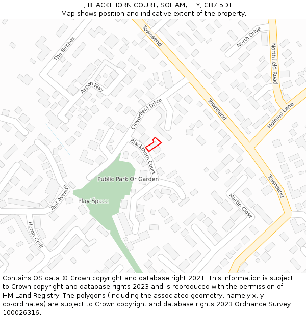 11, BLACKTHORN COURT, SOHAM, ELY, CB7 5DT: Location map and indicative extent of plot