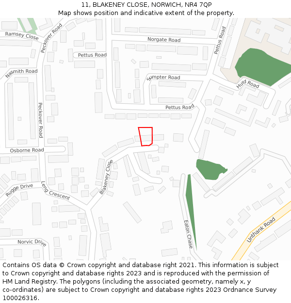 11, BLAKENEY CLOSE, NORWICH, NR4 7QP: Location map and indicative extent of plot