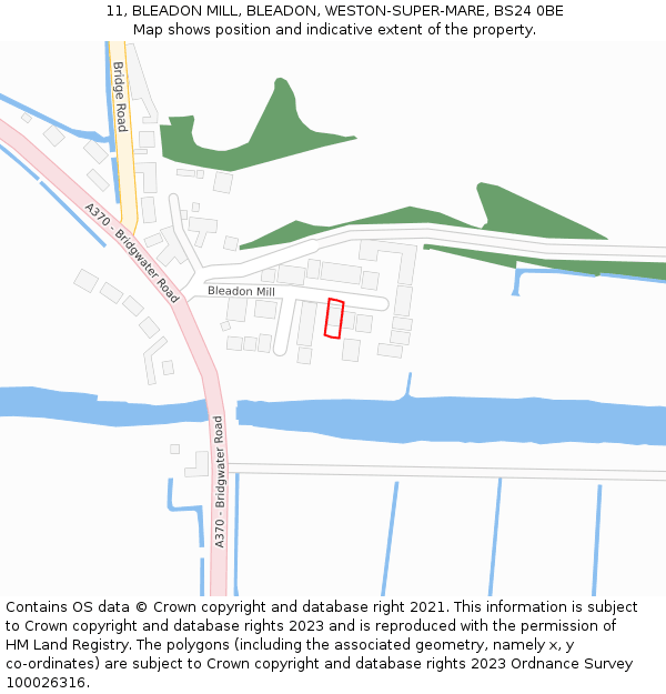 11, BLEADON MILL, BLEADON, WESTON-SUPER-MARE, BS24 0BE: Location map and indicative extent of plot