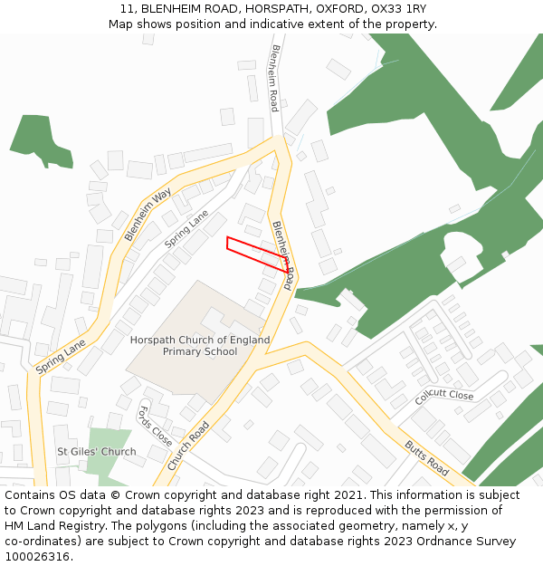 11, BLENHEIM ROAD, HORSPATH, OXFORD, OX33 1RY: Location map and indicative extent of plot
