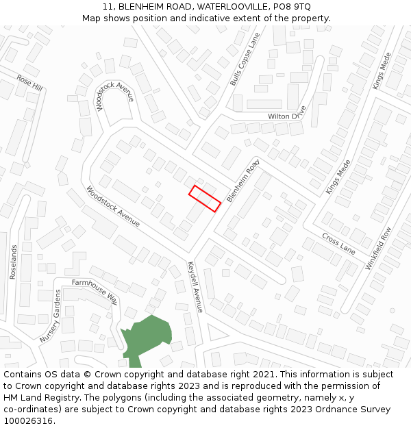 11, BLENHEIM ROAD, WATERLOOVILLE, PO8 9TQ: Location map and indicative extent of plot