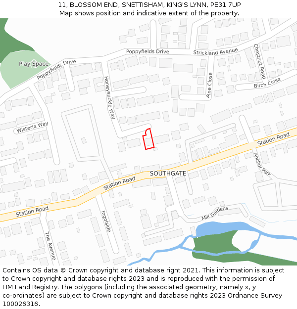 11, BLOSSOM END, SNETTISHAM, KING'S LYNN, PE31 7UP: Location map and indicative extent of plot