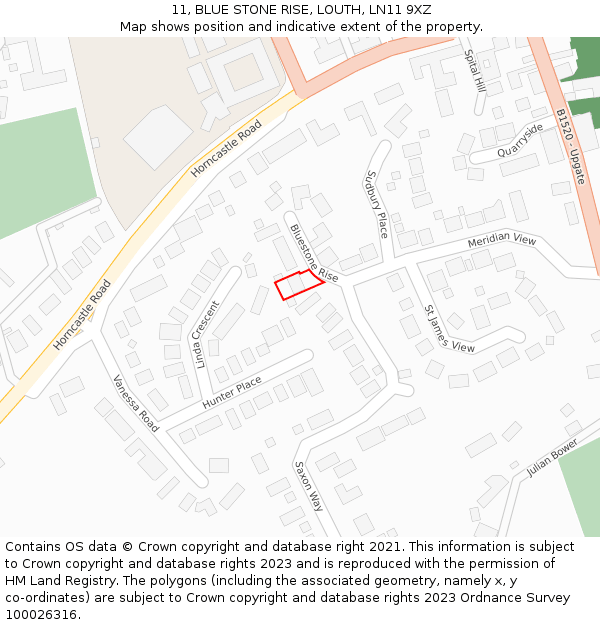 11, BLUE STONE RISE, LOUTH, LN11 9XZ: Location map and indicative extent of plot