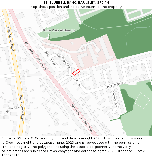 11, BLUEBELL BANK, BARNSLEY, S70 4NJ: Location map and indicative extent of plot