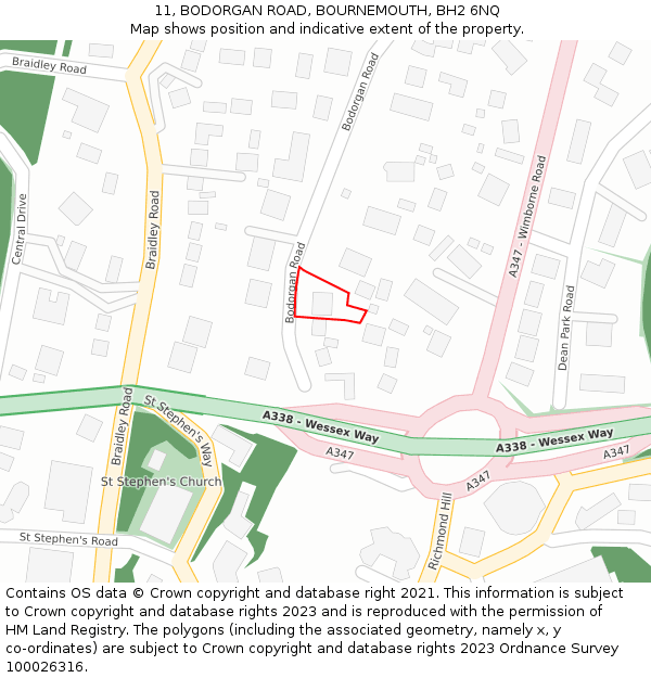 11, BODORGAN ROAD, BOURNEMOUTH, BH2 6NQ: Location map and indicative extent of plot