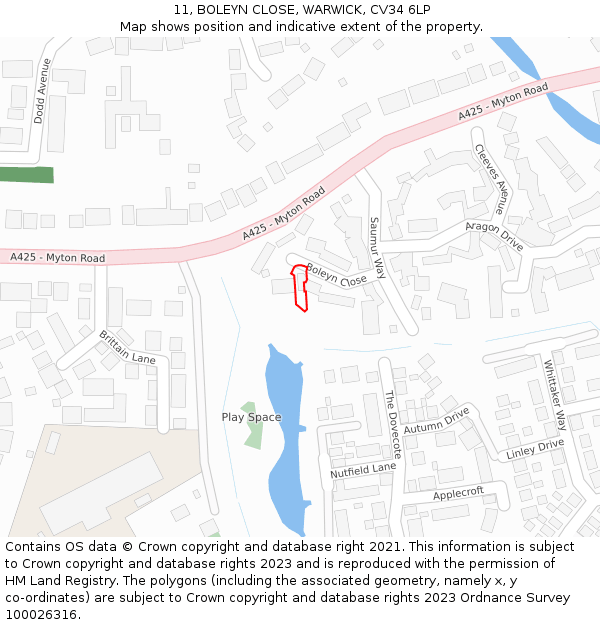 11, BOLEYN CLOSE, WARWICK, CV34 6LP: Location map and indicative extent of plot