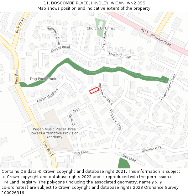 11, BOSCOMBE PLACE, HINDLEY, WIGAN, WN2 3SS: Location map and indicative extent of plot