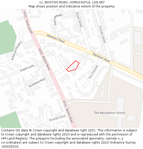 11, BOSTON ROAD, HORNCASTLE, LN9 6EY: Location map and indicative extent of plot