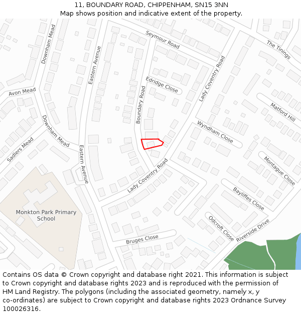 11, BOUNDARY ROAD, CHIPPENHAM, SN15 3NN: Location map and indicative extent of plot