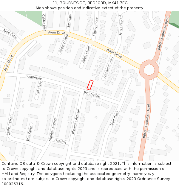 11, BOURNESIDE, BEDFORD, MK41 7EG: Location map and indicative extent of plot