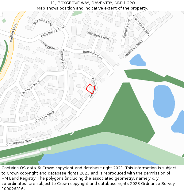 11, BOXGROVE WAY, DAVENTRY, NN11 2PQ: Location map and indicative extent of plot