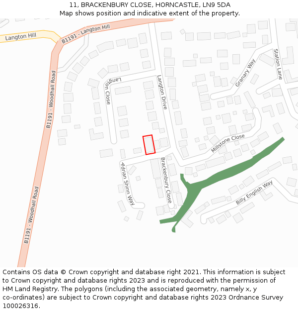 11, BRACKENBURY CLOSE, HORNCASTLE, LN9 5DA: Location map and indicative extent of plot