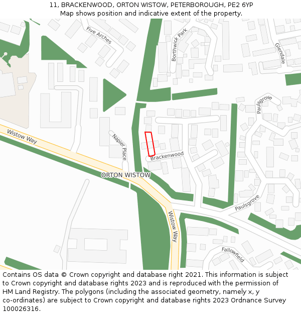 11, BRACKENWOOD, ORTON WISTOW, PETERBOROUGH, PE2 6YP: Location map and indicative extent of plot