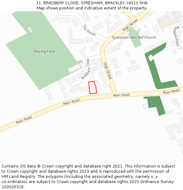 11, BRADBERY CLOSE, SYRESHAM, BRACKLEY, NN13 5HA: Location map and indicative extent of plot