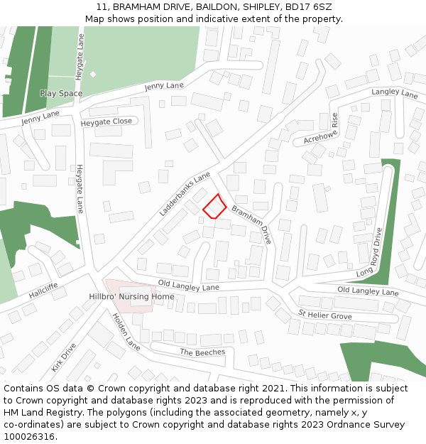 11, BRAMHAM DRIVE, BAILDON, SHIPLEY, BD17 6SZ: Location map and indicative extent of plot