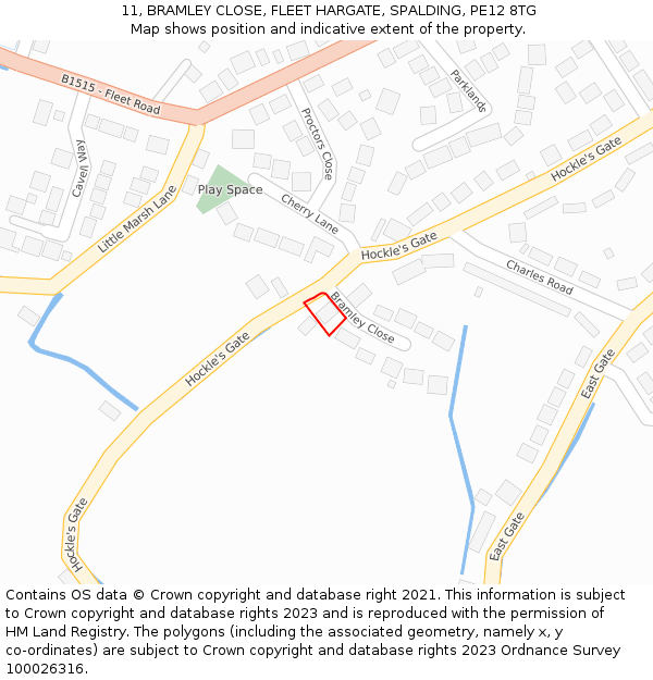 11, BRAMLEY CLOSE, FLEET HARGATE, SPALDING, PE12 8TG: Location map and indicative extent of plot