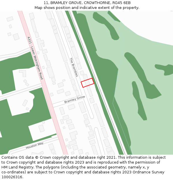 11, BRAMLEY GROVE, CROWTHORNE, RG45 6EB: Location map and indicative extent of plot