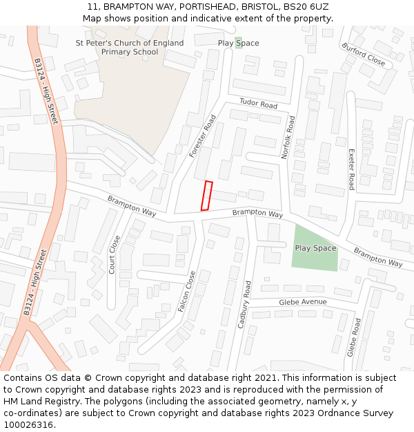 11, BRAMPTON WAY, PORTISHEAD, BRISTOL, BS20 6UZ: Location map and indicative extent of plot