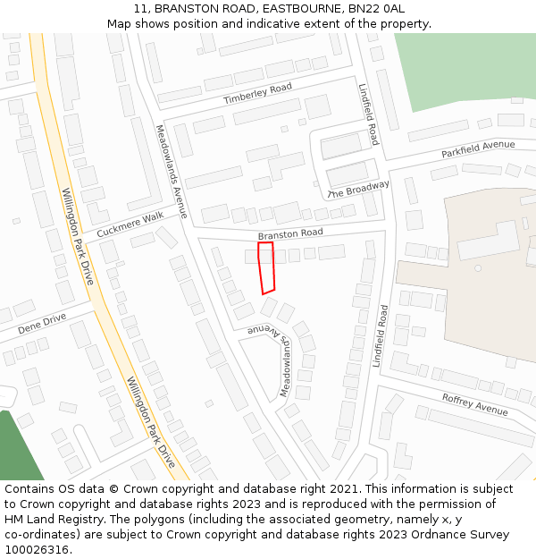 11, BRANSTON ROAD, EASTBOURNE, BN22 0AL: Location map and indicative extent of plot